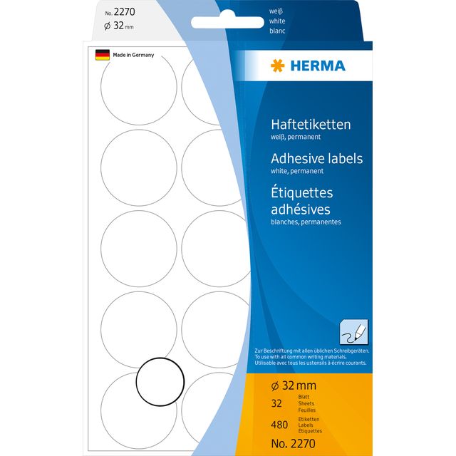 HERMA -  Etiket  2270 rond 32mm wit 480st