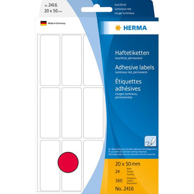 HERMA -  Etiket  2416 20x50mm fluor rood 360st