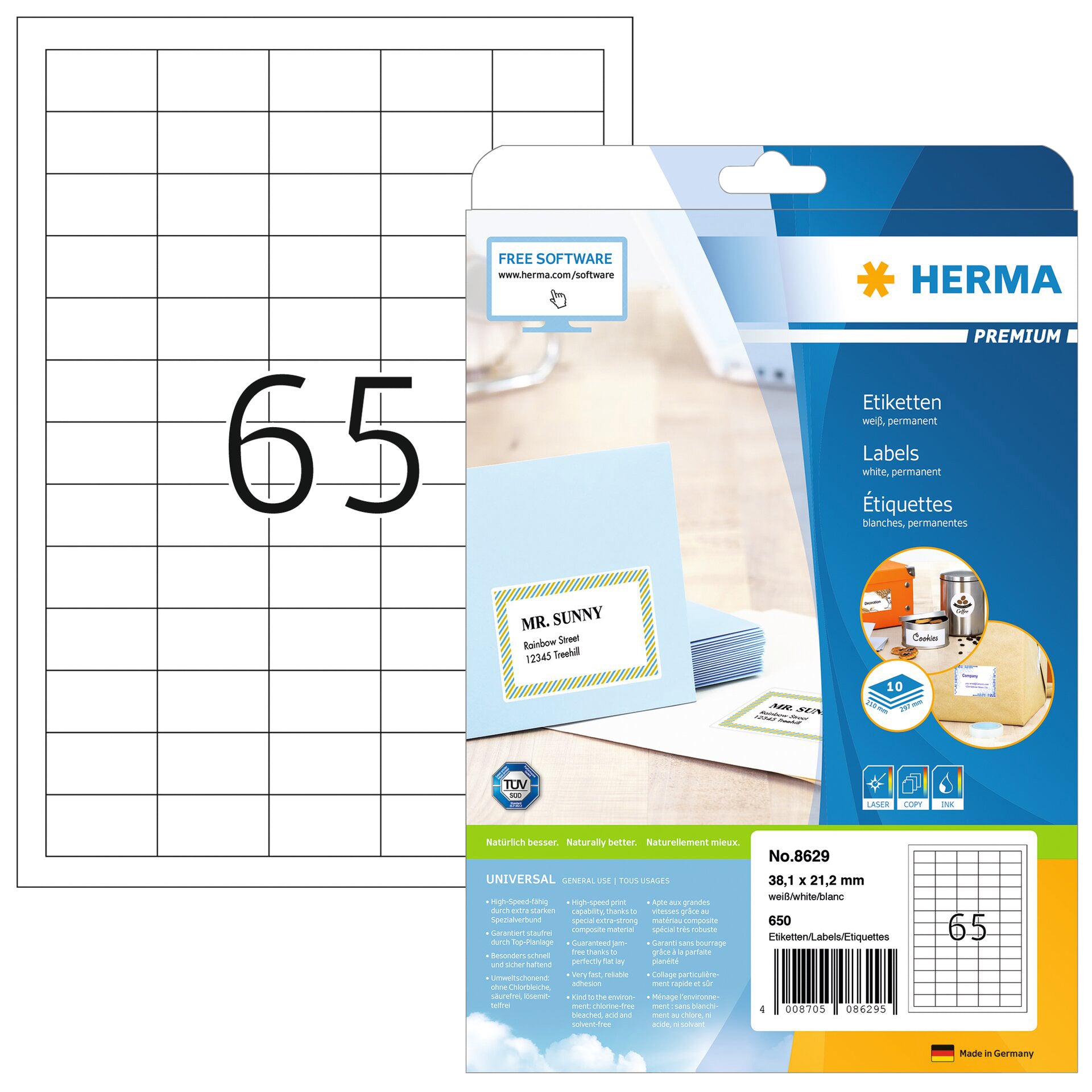 HERMA -  Etiket  8629 38.1x21.2mm premium wit 650st | 70 stuks