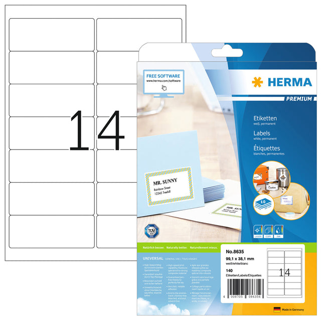 HERMA -  Etiket 8635 99.1x38.1mm premium wit 140 stuks