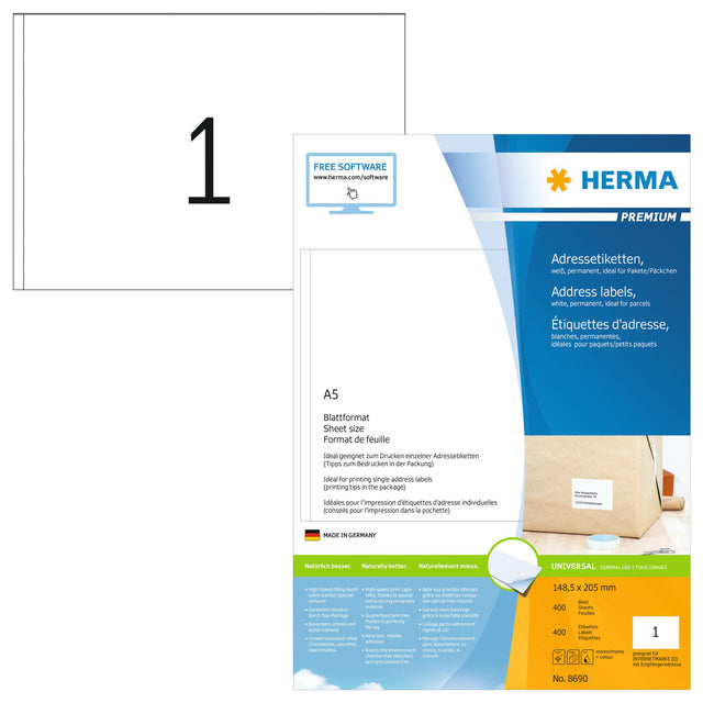 HERMA -  Etiket  8690 148.5x205mm premium wit 400st | 8 stuks
