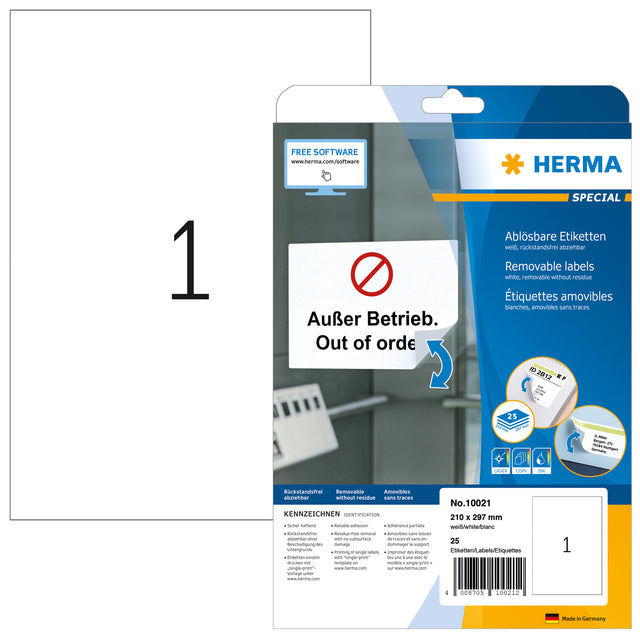 HERMA - Etiquette 10021 210x297mm A4 amovible blanc 25 étiquettes