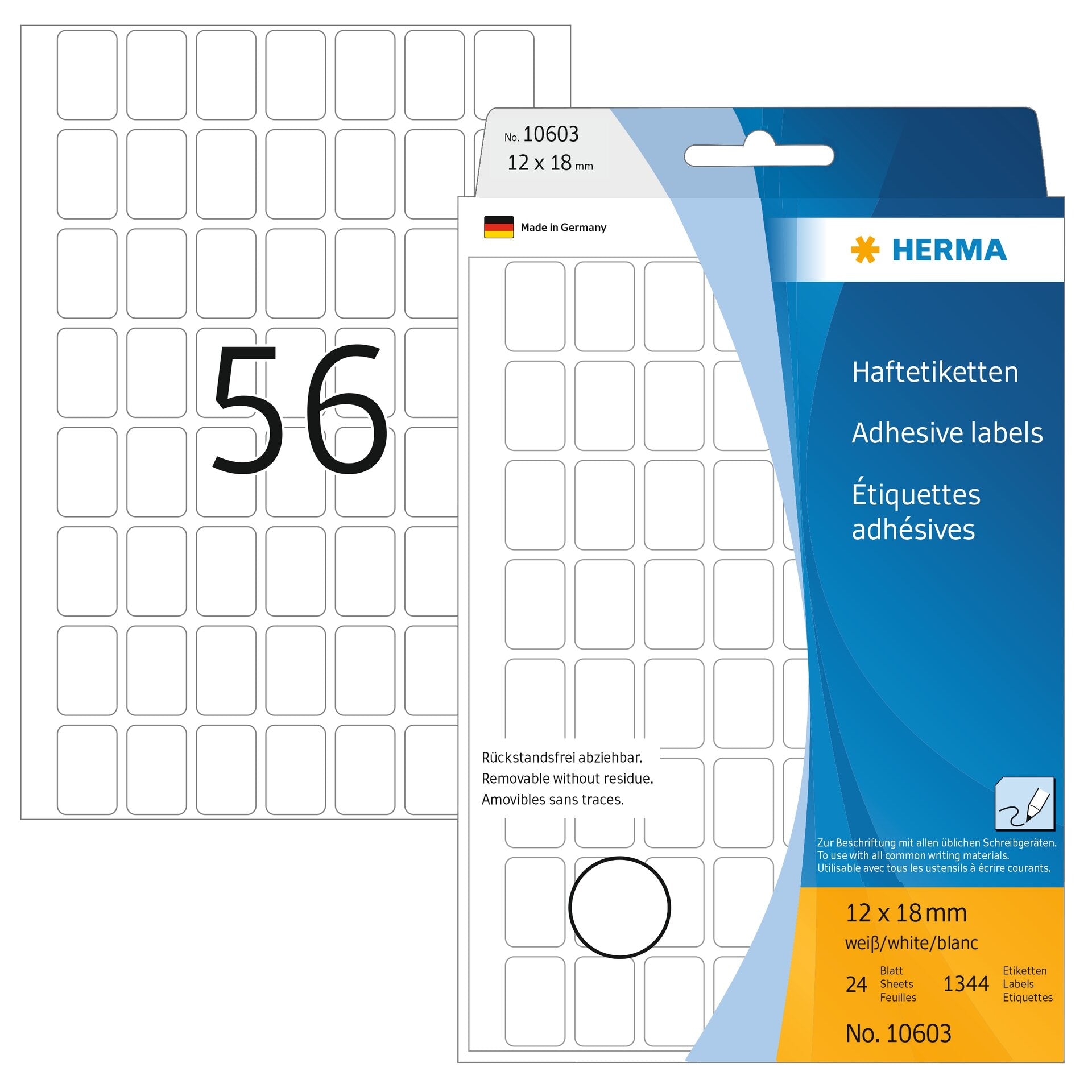 HERMA -  Etiket  10603 12x18mm verwijderb wit 1344st