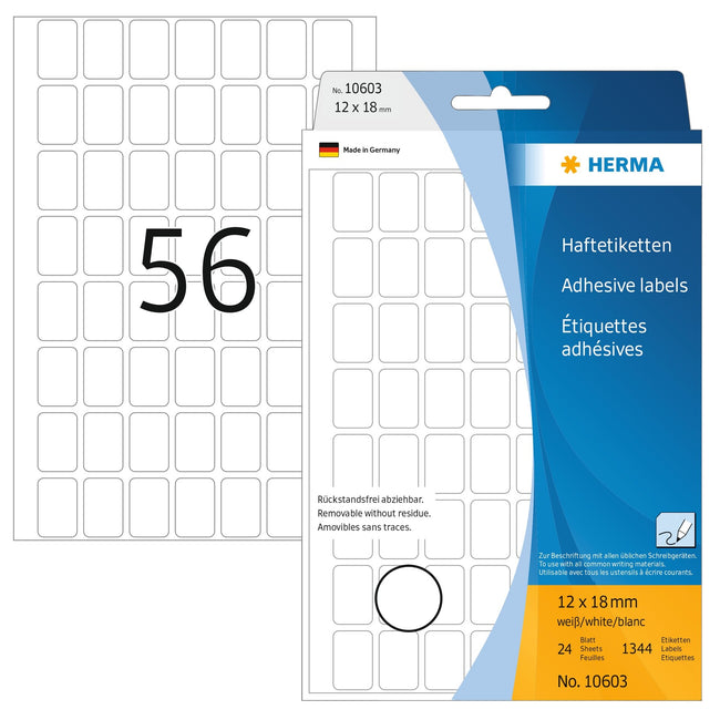 HERMA -  Etiket  10603 12x18mm verwijderb wit 1344st