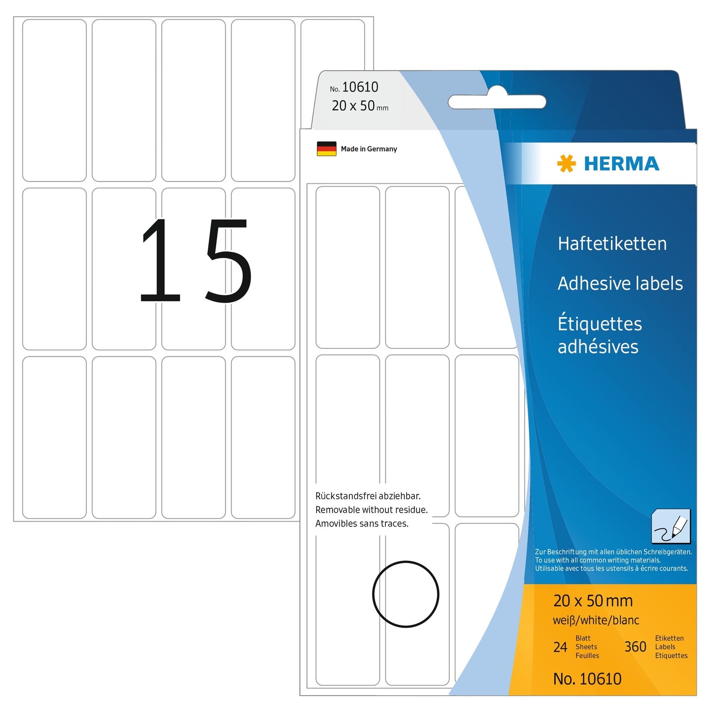 HERMA - Etiquette 10610 20x50mm amovible 360 ​​étiquettes