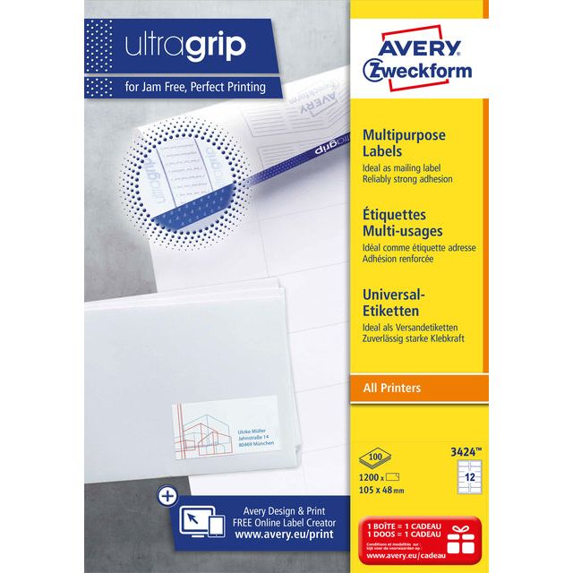 Avery Zweckform - Etiket az 3424 105x48mm wit 1200 stuks