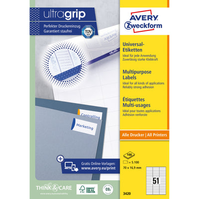 Avery Zweckform - Étiquette Zweckform 3420 70x16,9mm blanc 5100 pièces