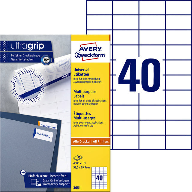 Avery Zweckform - Label AZ 3651 52.5x29.7 mm Blanc 4000 pièces | 5 pièces