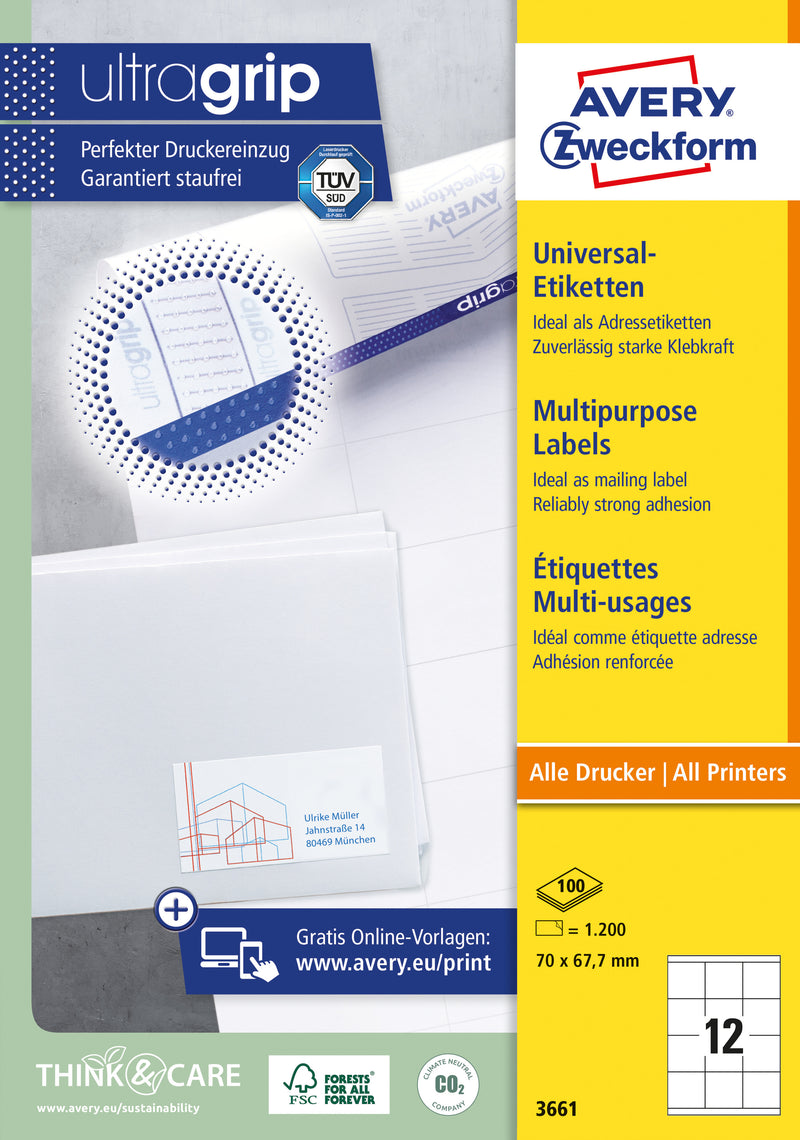 Avery Zweckform - Étiquette Zweckform 3661 70x67,7mm blanc 1200 pièces
