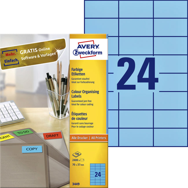 Avery Zweckform -  Etiket avery 3449 70x37mm blauw 2400st | 5 stuks