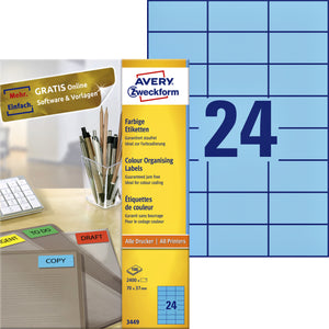 Avery Zweckform -  Etiket avery 3449 70x37mm blauw 2400st
