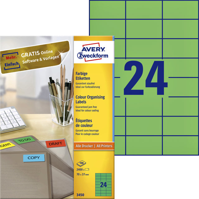 Avery Zweckform - Label AZ 3450 70x37mm Green 2400 Pièces | 5 pièces