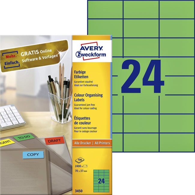 Avery Zweckform - Étiquette Zweckform 3450 70x37mm vert 2400 pièces