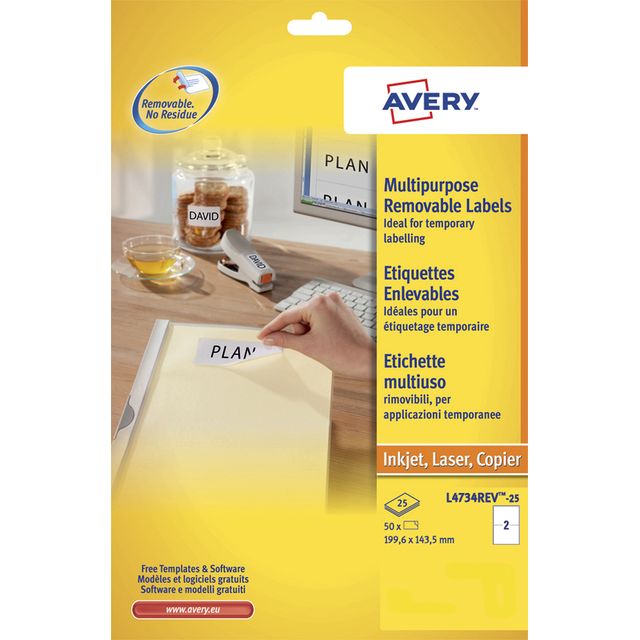 Avery -  Etiket L4734REV-25 199.3x143.5mm wit 50 etiketten