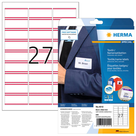 HERMA - Etiquette porte-nom 4512 63,5x29,6mm blanc/rouge