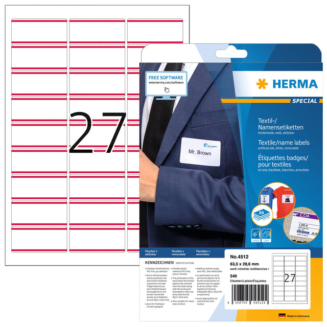 HERMA -  Naambadge etiket  4512 63.5x29.6mm wit rood