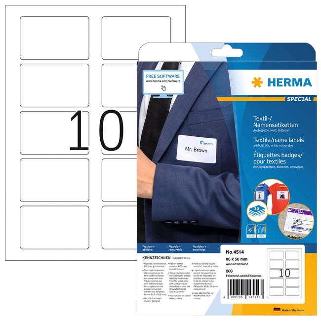 HERMA - Etiquette porte-nom 4514 80x50mm blanc