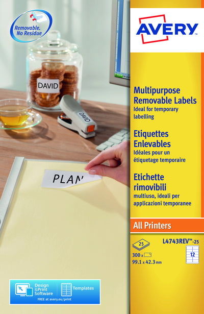 Avery - Étiquette L4743REV-25 99,1x42,3mm blanc 300 étiquettes | 5 pièces