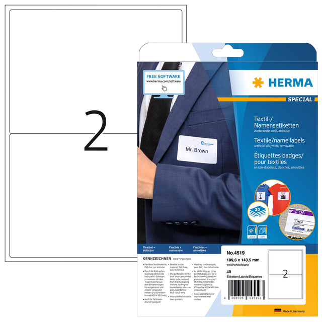 HERMA - Etiquette 4519 199,6x143,5mm côté acétate blanc