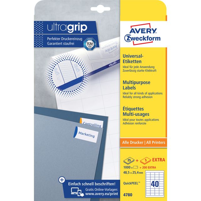 Avery Zweckform - Étiquette Zweckform 4780 48,5x25,4mm blanc 1000 pièces
