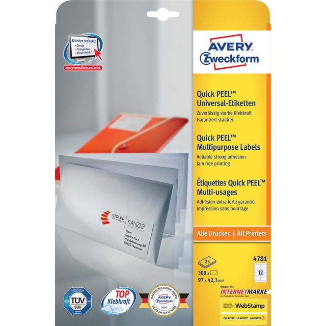 Avery Zweckform - Etiket az 4781 97x42.3mm wit 300 stuks