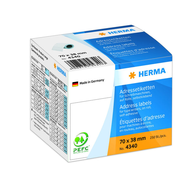 HERMA - Etiquette adresse 4340 70x38mm sur rouleau blanc 250 pièces
