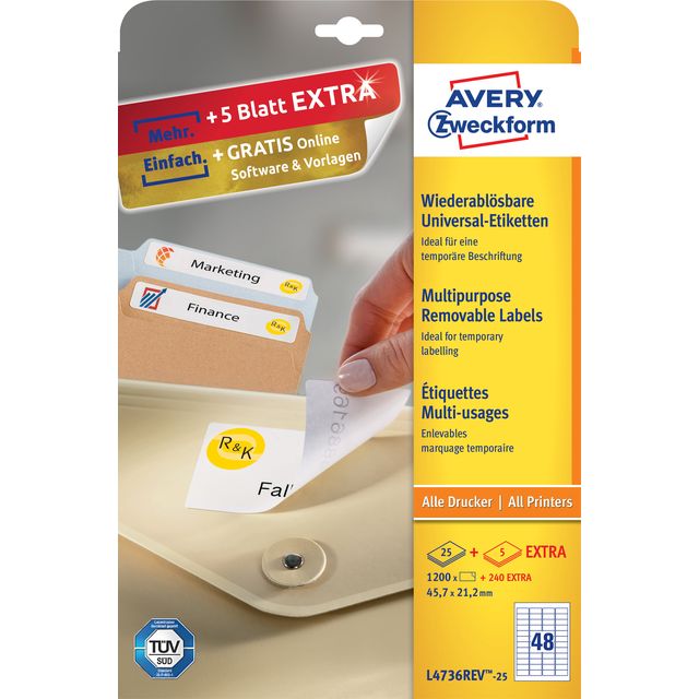 Avery - Étiquette L4736REV-25 45,7x21,2mm blanc 1200 étiquettes | 5 pièces