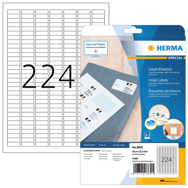 HERMA -  Etiket 8830 25.4x8.5mm mat wit 5600 stuks