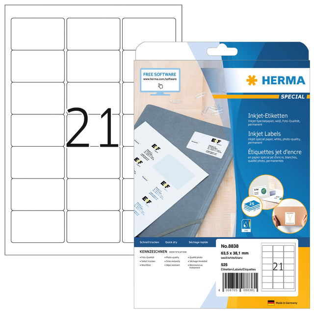 HERMA -  Etiket 8838 63.5x38.1mm mat wit 525 stuks