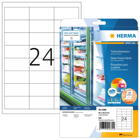 HERMA -  Etiket  4389 66x33.8mm diepvries wit 600st