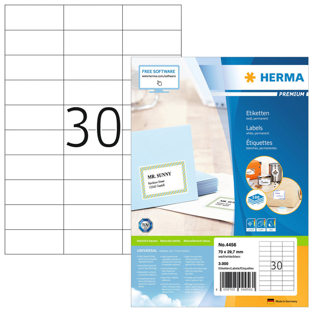 HERMA - Etiket herma 4456 70x29.7mm premium wit 3000 stuks