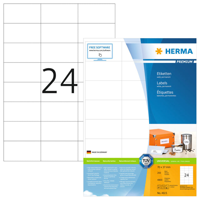 HERMA - Etiquette 4615 70x37mm premium blanc 4800 pièces