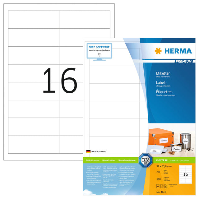 HERMA - Etiket herma 4619 97x33.8mm premium wit 3200 stuks