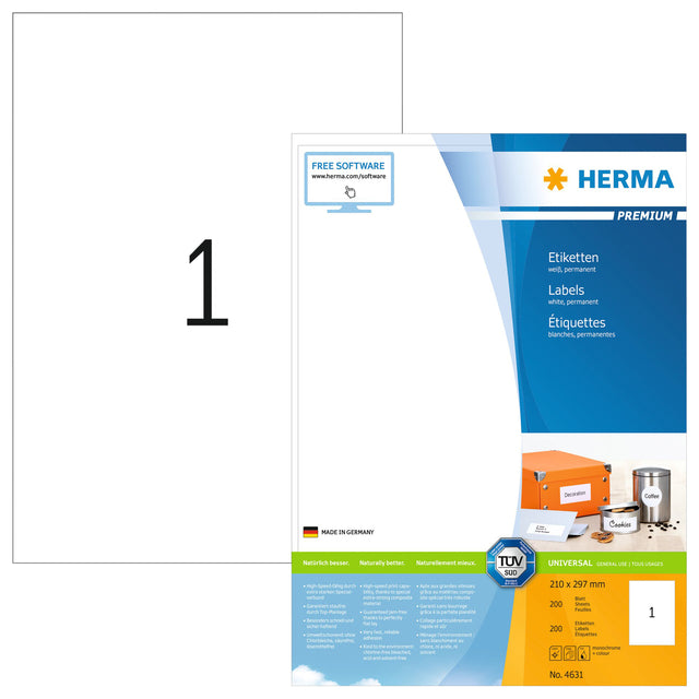 HERMA - Etiquette 4631 210x297mm A4 premium blanc 200 pièces