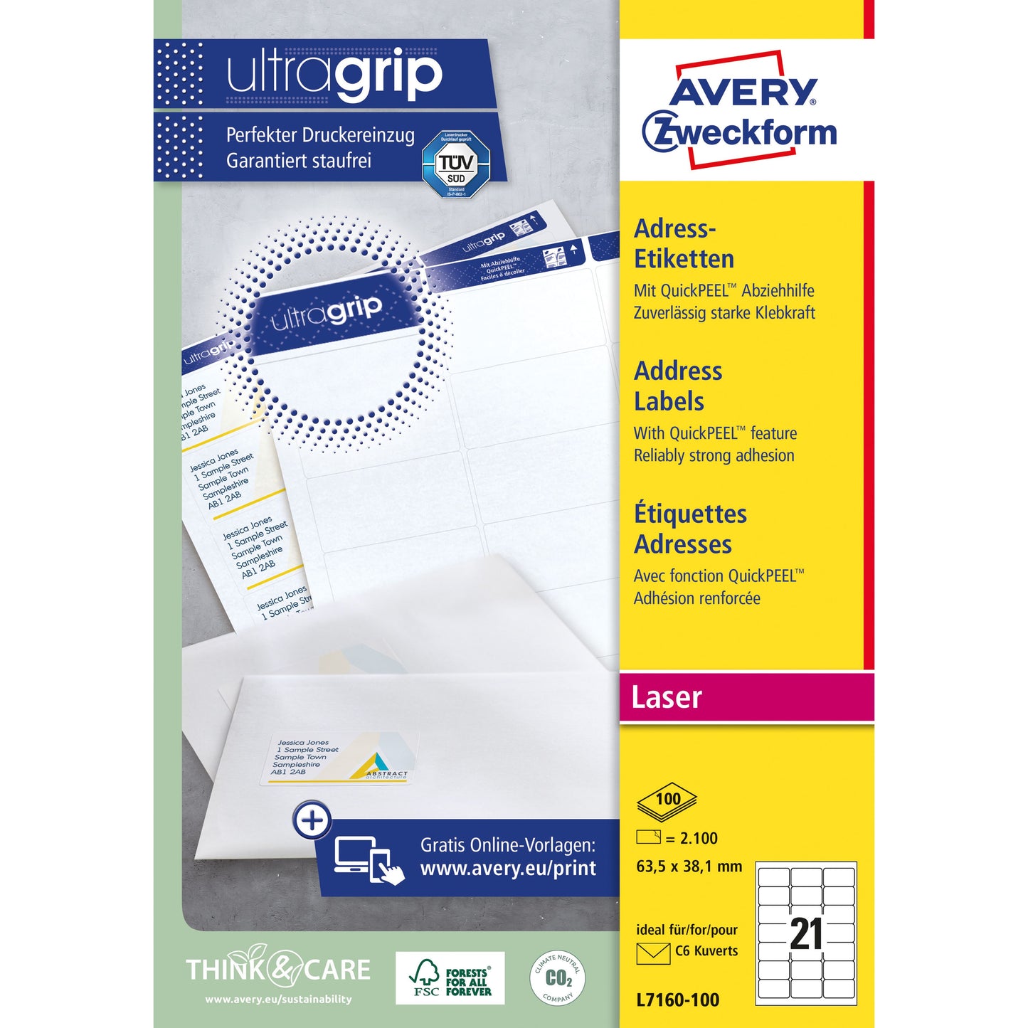 Avery - Étiquette L7160-100 63,5x38,1mm blanc 2100 étiquettes | 5 pièces
