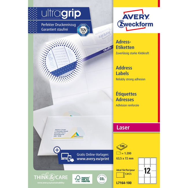 Avery - Étiquette L7164-100 63,5x72mm blanc 1200 étiquettes
