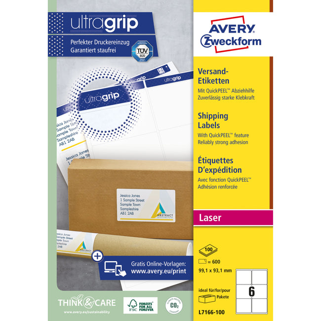 Avery - Étiquette L7166-100 99,1x93,1mm 600 pièces blanc