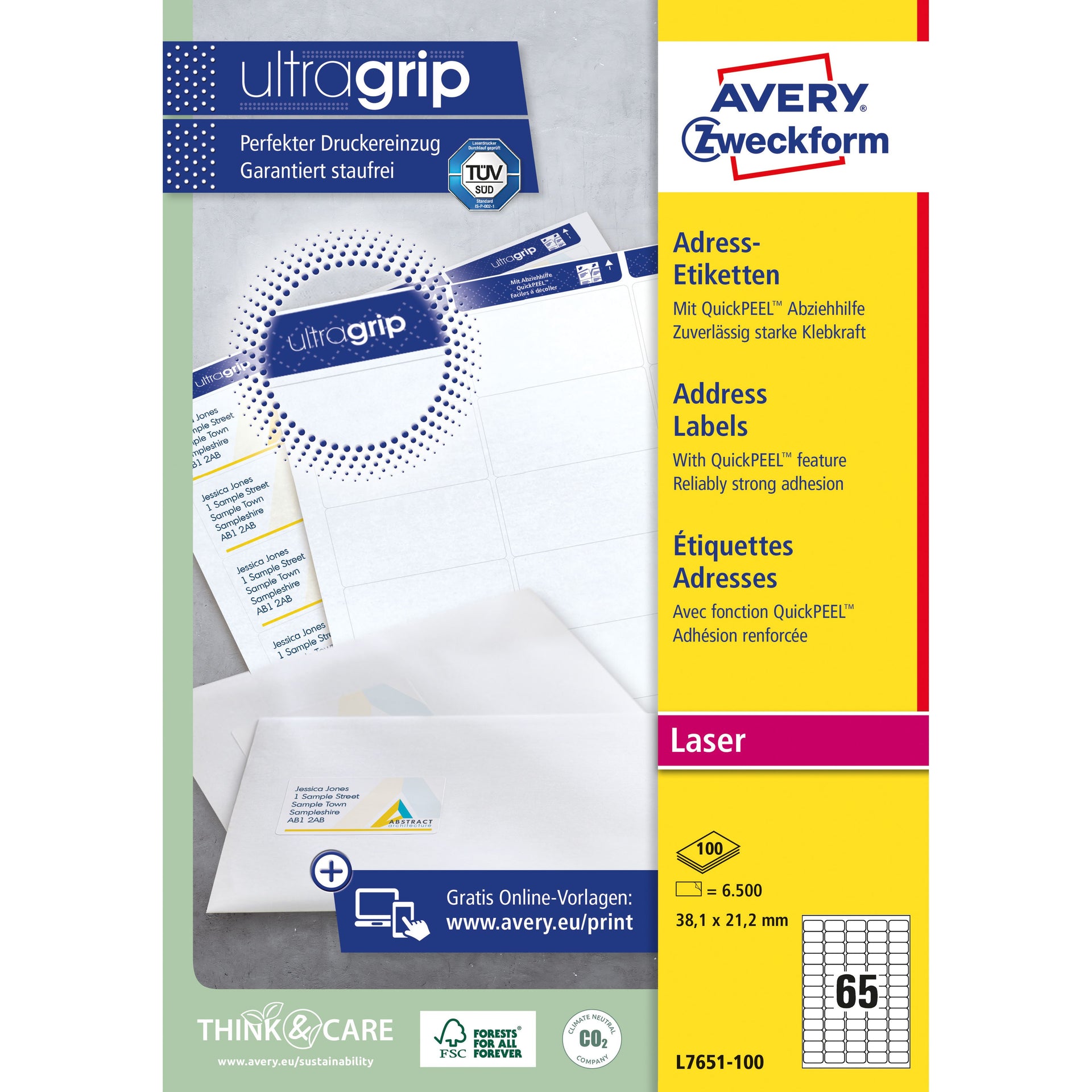 Avery -  Etiket  l7651 38.1x21.2mm wit 6500st