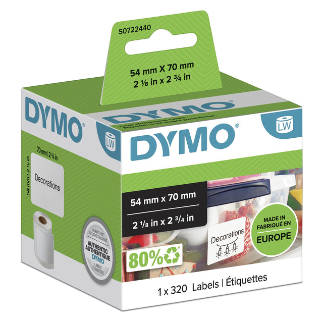 Dymo -  Etiket  labelwriter multifunctioneel 54x70 wit | 6 stuks