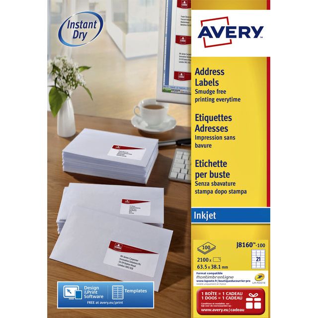 Avery - Etiket avery j8160-100 63.5x38.1mm wit 2100 stuks