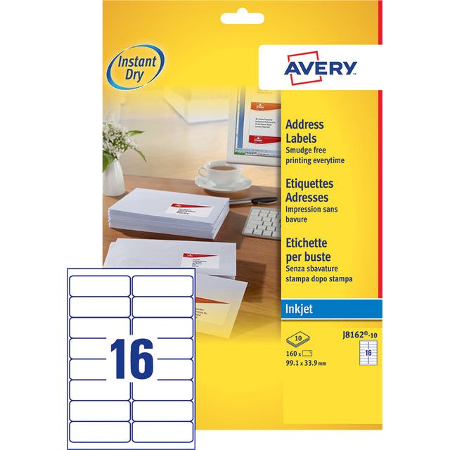 Avery - Etiket avery j8162-100 99.1x33.9mm wit 1600 stuks