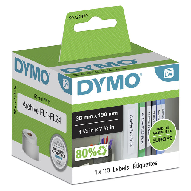 Dymo - Etiket LabelWriter multifunktional 38x190mm 1 Rolle à 110 Stück weiß