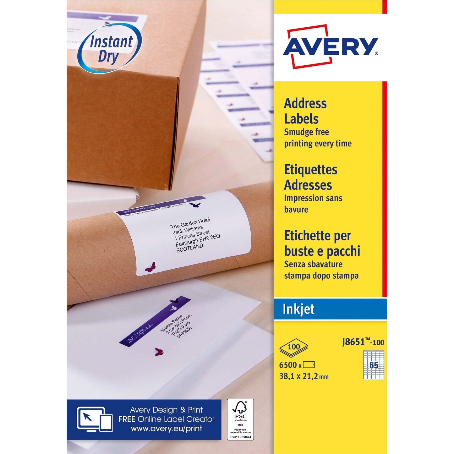 Avery - Etikett J8651-100 38,1 x 21,2 mm weiß 6500 Etiketten | 5 Stück