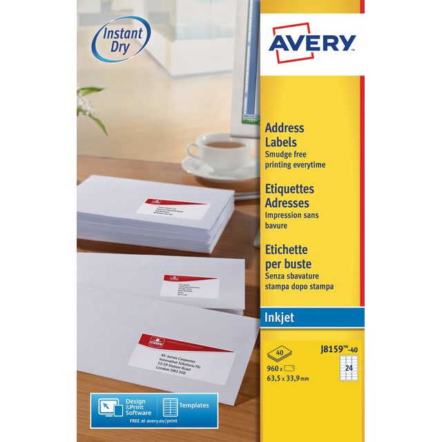 Avery - Etiket avery j8159-40 63.5x33.9mm wit 960 stuks