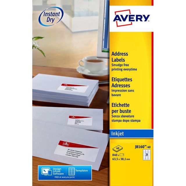 Avery - Etikett Avery J8160-40 63.5x38.1mm Weiß 840 Stücke | 5 Stücke