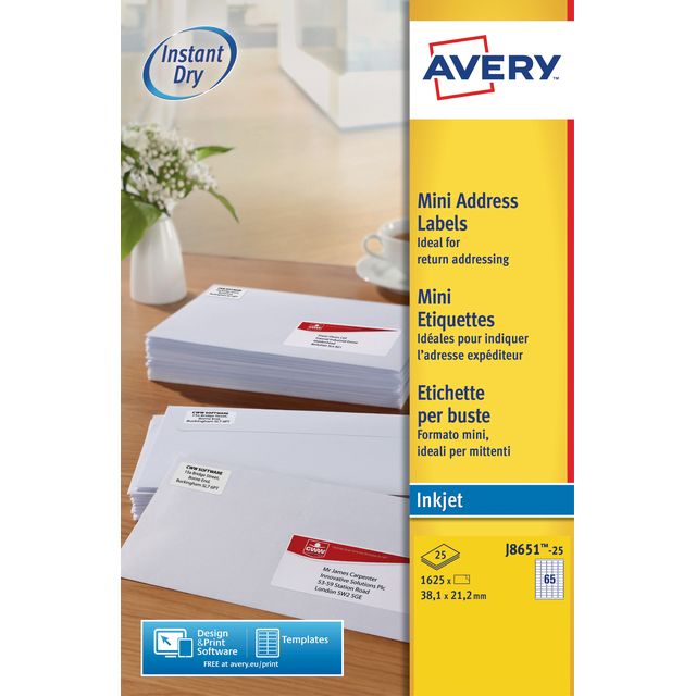 Avery -  Etiket J8651-25 38.1x21.2mm wit 1625 etiketten