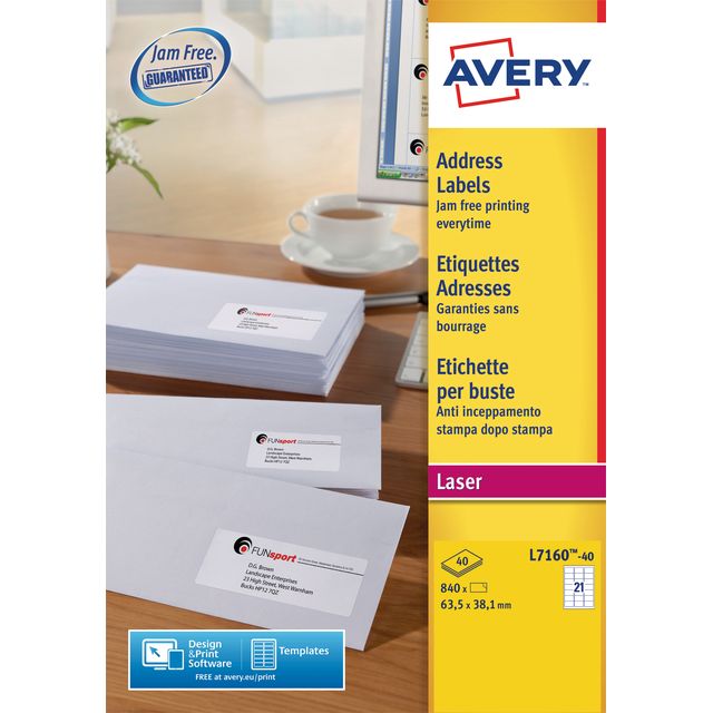 Avery -  Etiket L7160-40 63.5x38.1mm wit 840 etiketten