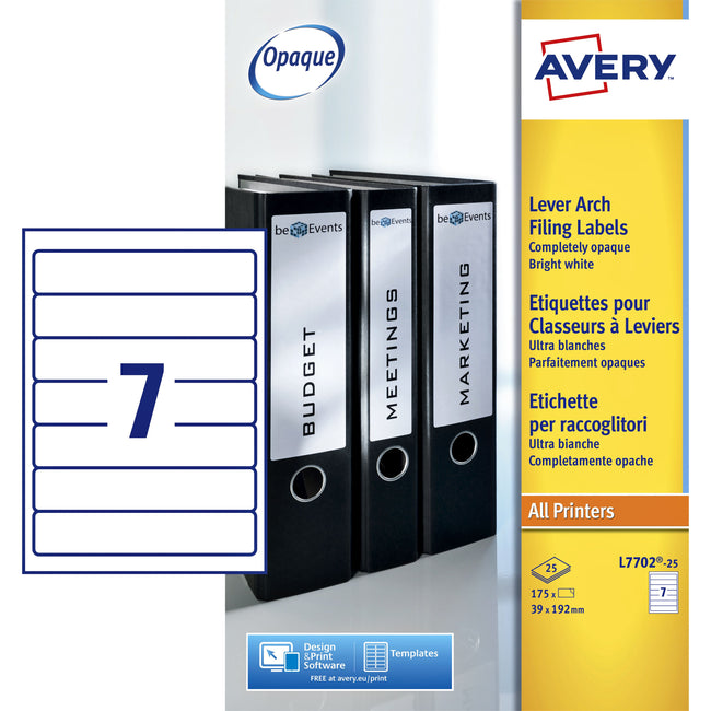 Avery -  Rugetiket  smal 39x192mm zelfklevend wit