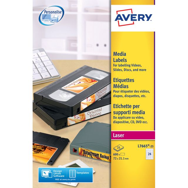 Avery - Etiquette L7665-25 72x21,2mm pour media e's 600 étiquettes