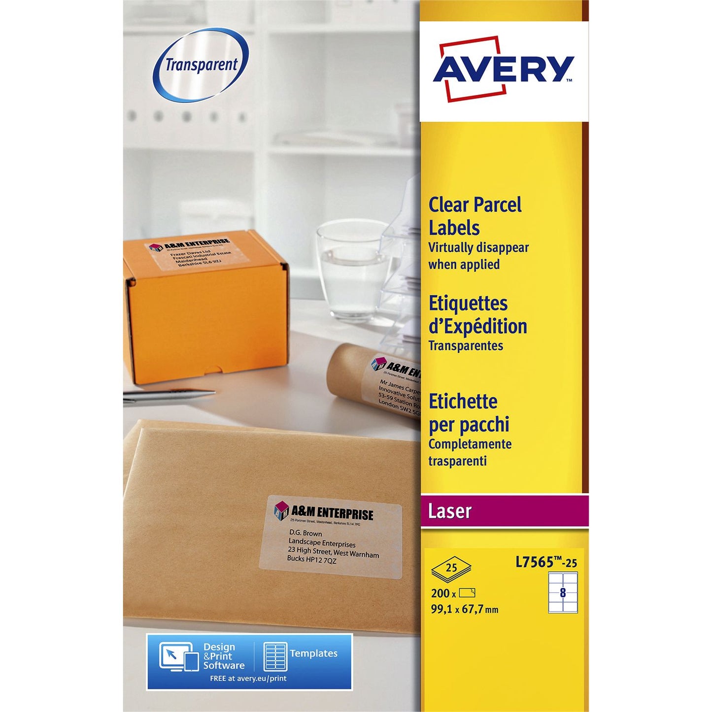 Avery - Etiquette L7565-25 99,1x67,7mm transparente 200 étiquettes